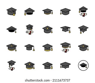 Graduation cap line icon set. Collection of high quality color outline logo for mobile concepts and web apps. Education set in trendy flat style. Vector illustration on a white background
