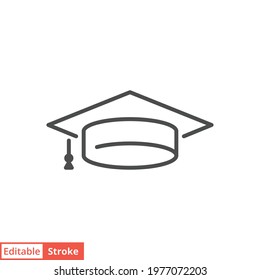 Graduation cap line icon. Simple outline style. Academic, academy, achievement, celebration concept. Vector symbol illustration isolated on white background. Editable stroke EPS 10. - Shutterstock ID 1977072203