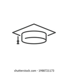 Graduation cap line icon. Simple outline style. Academic, academy, achievement, celebration concept. Vector symbol illustration isolated on white background. Thin stroke EPS 10.