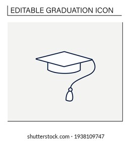Graduation cap line icon. Special graduate hat with tassel. Holiday costume. Graduate uniform.Graduation concept.Isolated vector illustration.Editable stroke