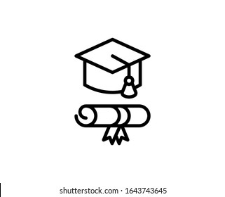 Icono de línea de límite de graduación. Símbolo vectorial en estilo plano y moderno sobre fondo blanco. Canción de tapa de graduación para el diseño.