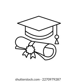 Graduation cap line icon. Vector symbol in trendy flat style on white background. Graduation cap sing for design.