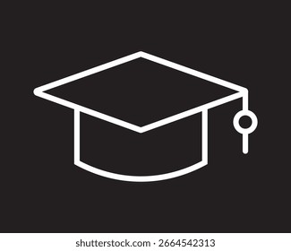 Conjunto de Ilustración vectorial de icono de línea de tapa de graduación. signo de Vector blanco y negro
