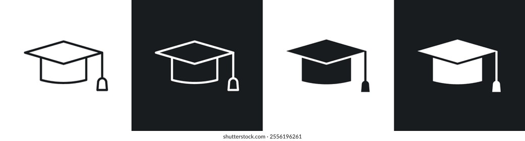 Graduation cap linear icon set for app, and web design.