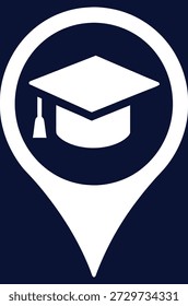 Graduation Cap Location Pin Icon - Minimalistische Vektorgrafik mit Halbtoneffekt für Bildungs- und Lernkonzepte