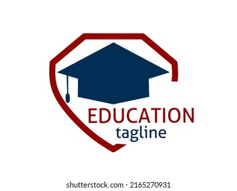 logotipo de la tapa de graduación en un escudo. adecuado para la educación, la ciencia y otros logotipos