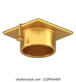 Graduation cap metallic glossy realistic 3d icon vector illustration. High school college university complete isometric element with hat with tassel. Premium educational symbol decorative design