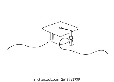 Graduation cap minimalist one line drawing isolated outline illustration for education ceremony