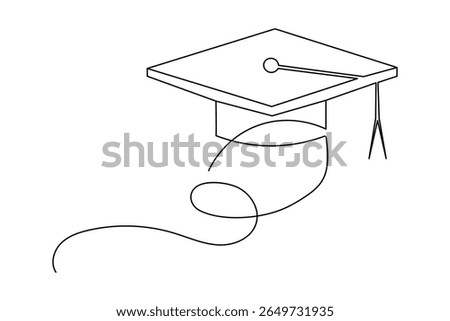 Graduation cap minimalist one line drawing isolated outline illustration for education ceremony