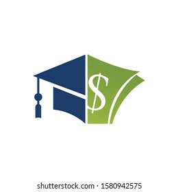 Graduation Cap Money Icon Vector Design. Scholarship Logo Concept Design.	