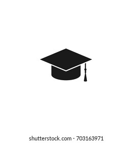 Graduation cap or mortar board icon with  tassel. Flat illustration isolated on white.  Education symbol. 