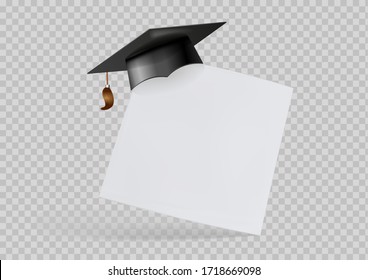 Graduation Cap Or Mortar Board On Paper Corner. Vector