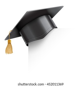 Vector Realistic Graduation Cap Hang On The Corner Stock Illustration -  Download Image Now - Mortarboard, Graduation, Cap - Hat - iStock