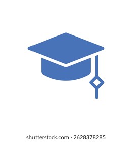 Gorra de graduación, icono de mortero que representa la educación, el rendimiento académico y las ceremonias de graduación en el fondo blanco