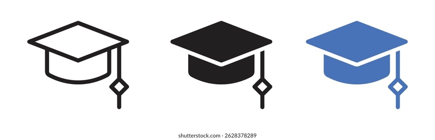 Gorra de graduación, icono de mortero que representa la educación, el rendimiento académico y las ceremonias de graduación en el fondo blanco