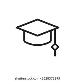Graduation cap, mortarboard icon representing education, academic achievement, and graduation ceremonies in white background