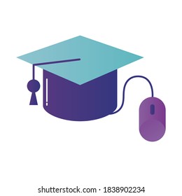 graduation cap with mouse design, Education online and elearning theme Vector illustration