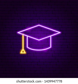 Graduation Cap Neon Label. Vector Illustration of Education Promotion.