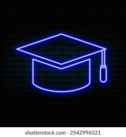 Graduação Cap Neon Label. Ilustração vetorial da promoção da educação.