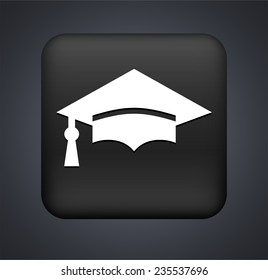 Graduation Cap on Black Square Button