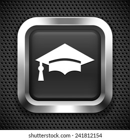 Graduation Cap on Black Square Button