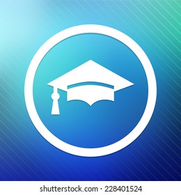Graduation Cap on Blue Round Button