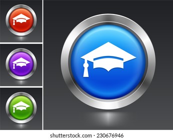 Graduation Cap on Blue Round Button