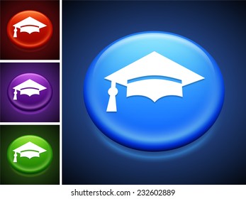 Graduation Cap on Blue Round Button