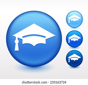 Graduation Cap on Blue Round Button