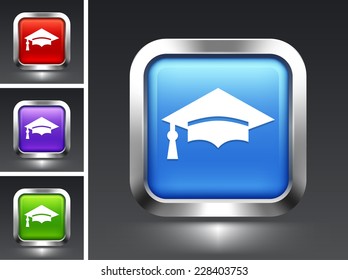 Graduation Cap on Blue Square Button