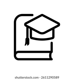 Graduation cap on book icon. Represents education, learning, graduation, and academic achievement. Ideal for educational materials, websites, and apps