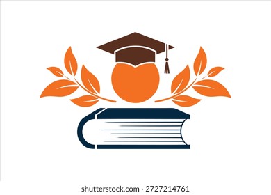 Logo de Graduation Cap on Book, Ilustración vectorial de logros académicos