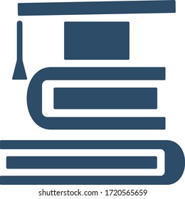 Graduation cap on books. Finishing curriculum, graduating university sign. Flat icon design.