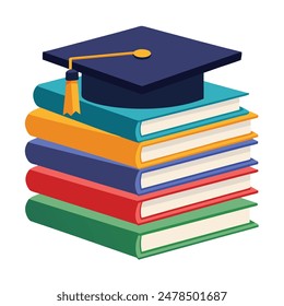 Graduation Cap on Books Stack Vector Illustration