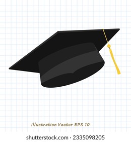 Graduation cap on checkered paper,Flat Modern design ,Vector illustration EPS 10