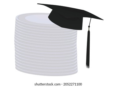 Graduation cap on coins. vector