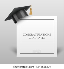 Graduation cap on congratulation paper corner, education design element, vector illustration