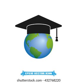 Graduation cap on globe icon vector illustration eps10.
