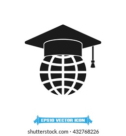 Graduation cap on globe icon vector illustration eps10.