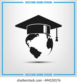 Graduation cap on globe icon vector illustration eps10.