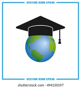 Graduation cap on globe icon vector illustration eps10.