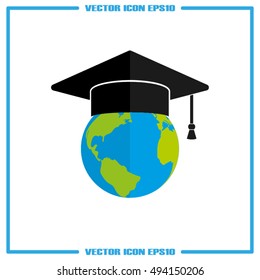 Graduation cap on globe icon vector illustration eps10.