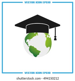 Graduation cap on globe icon vector illustration eps10.