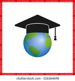 Graduation cap on globe icon vector illustration eps10.