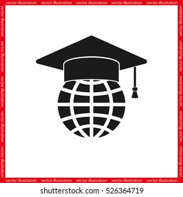 Graduation cap on globe icon vector illustration eps10.