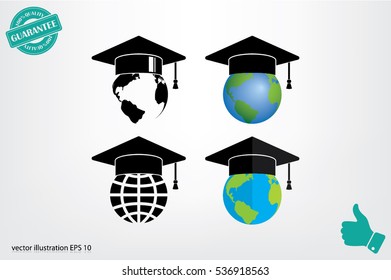 Graduation cap on globe icon vector illustration eps10