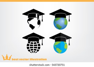 Graduation cap on globe icon vector illustration