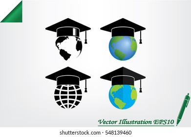 Graduation cap on globe icon vector illustration eps10