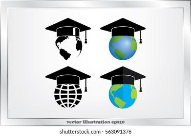 Graduation cap on globe icon vector illustration eps10