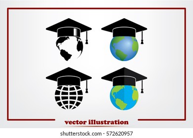 Graduation cap on globe icon vector illustration.